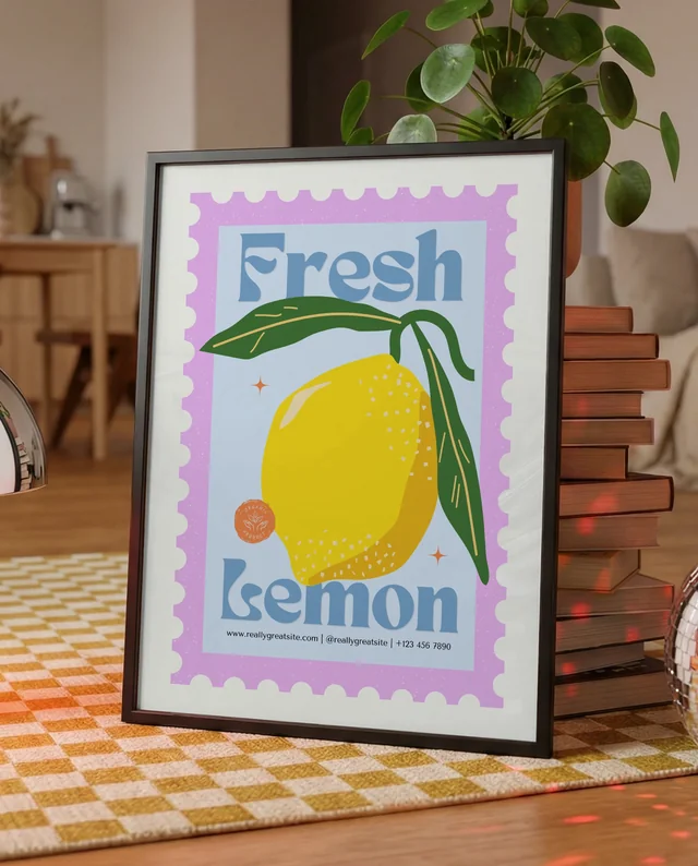 Cozy Mockup Poster with Modern Frame and Books