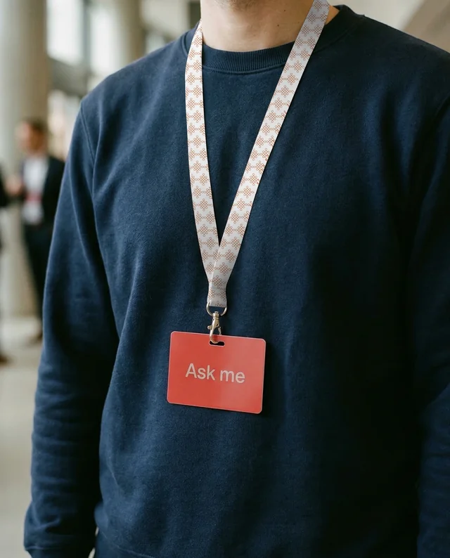 Modern Lanyard Mockup with Name Tag in Conference Setting