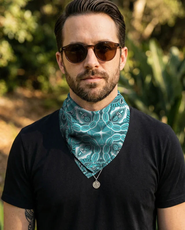 Confident Man in Nature with Light Blue Bandana Mockup