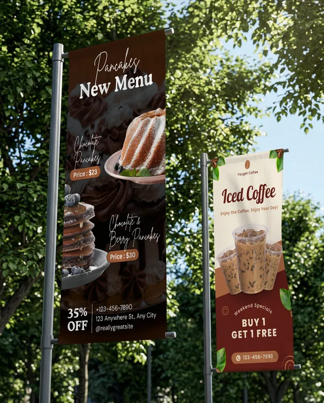Customizable Mockup of Tall Outdoor Banners in Park
