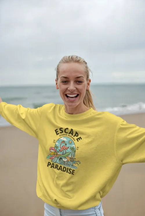 Joyful Young Woman in Cozy Sweatshirt Mockup