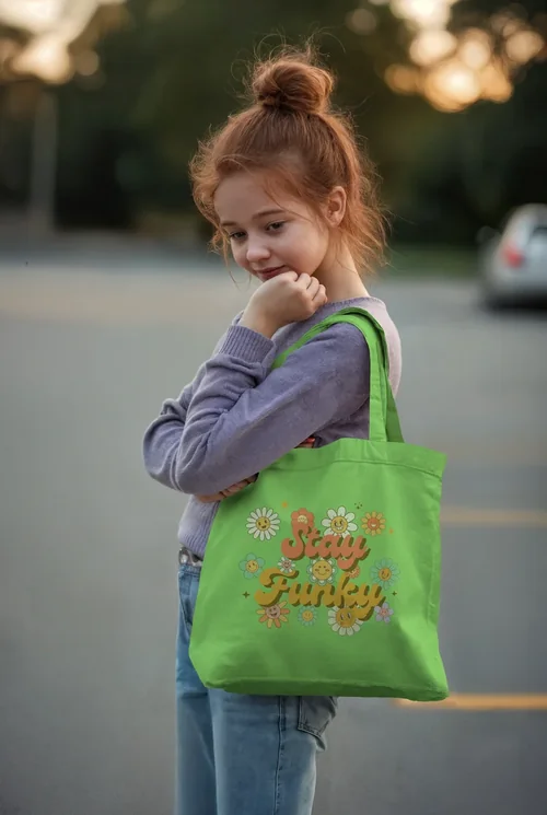 Charming Mockup of a Tote Bag with a Young Girl