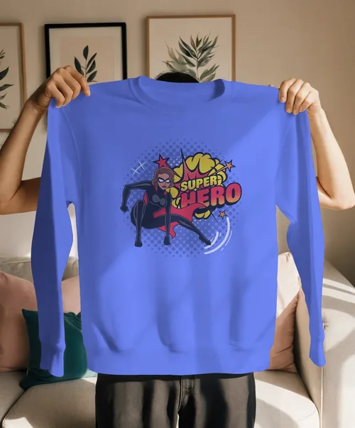 Cozy Mockup of a Plain White Sweatshirt in Indoor Setting