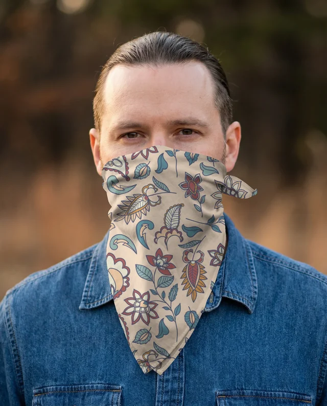 Rugged Man in Denim Jacket with White Bandana Mockup