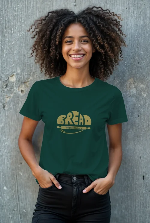 Mockup of a Cheerful Young Woman in a T-Shirt