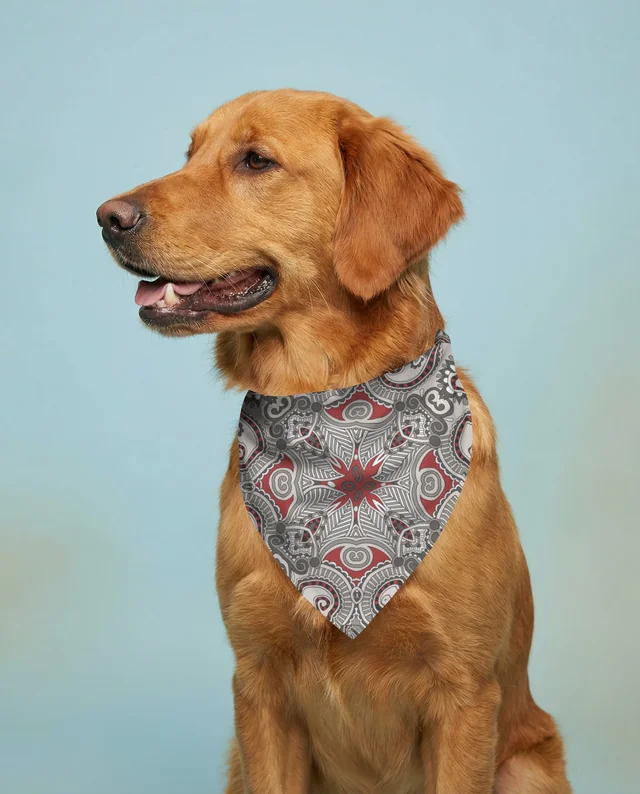 Golden Retriever Mockup with White Bandana in Pastel Blue