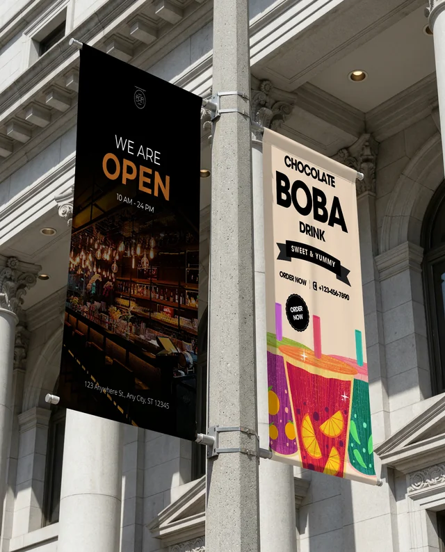 Elegant Building Mockup with Blank Banners in Foreground