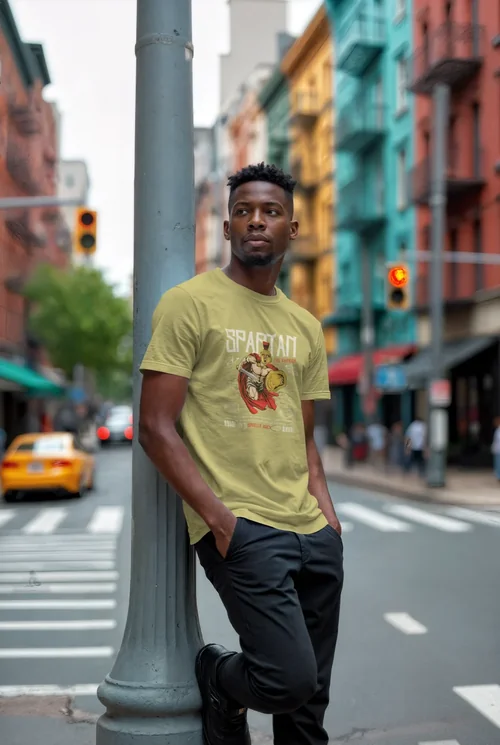 Mockup of T-Shirt Against Vibrant Urban Background Colors