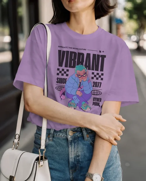 Stylish T-Shirt Mockup of Confident Young Woman