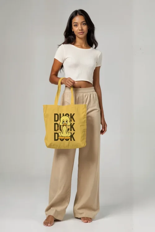 Stylish Tote Bag Mockup with Confident Young Woman