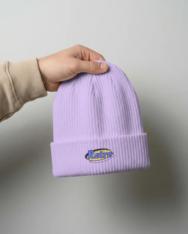 Stylish Mockup of a White Ribbed Knit Beanie in Hand