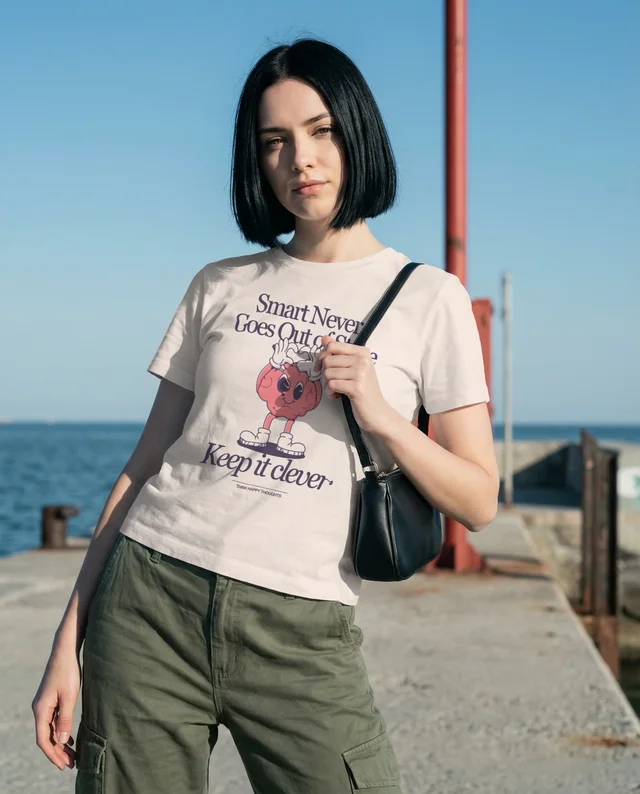 Stylish T-Shirt Mockup of Confident Young Woman