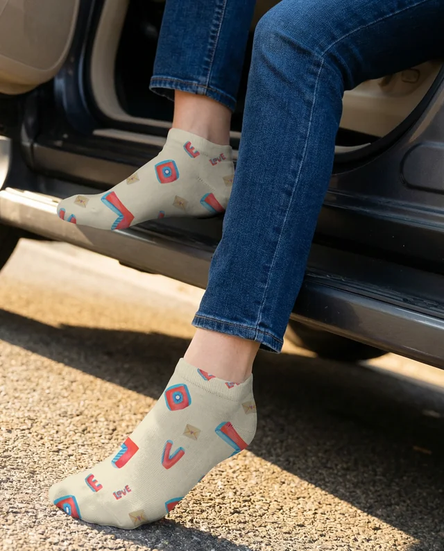 Casual Mockup of Feet in Socks by a Car Outdoors