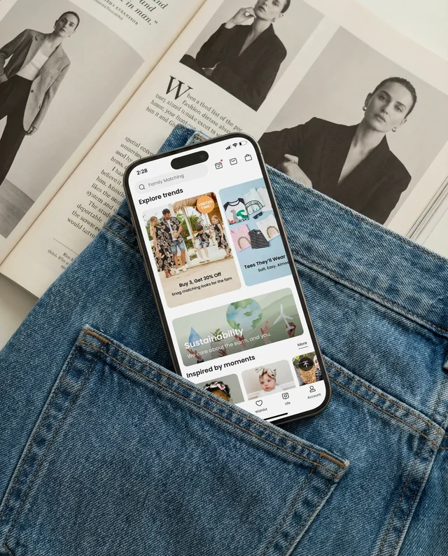 Stylish iPhone Mockup in Denim Jeans Flat Lay Image