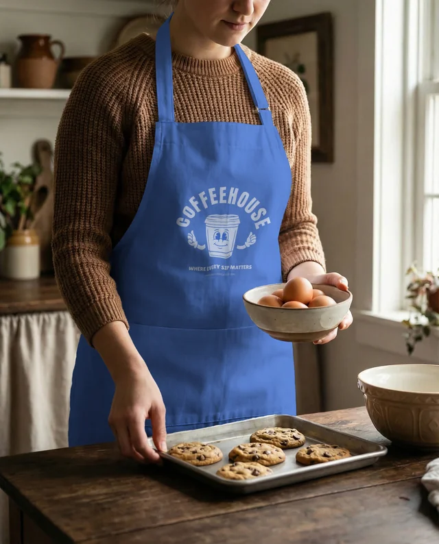 Cozy Kitchen Mockup of Woman Baking with Apron