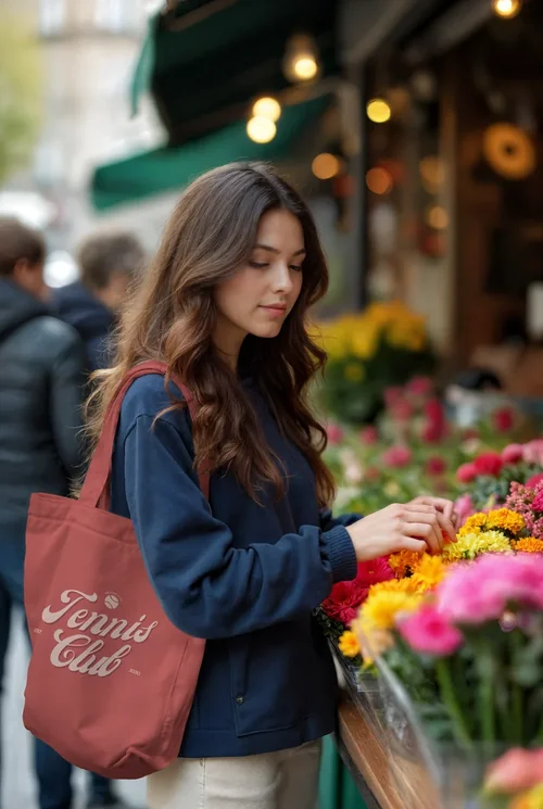 Charming Tote Bag Mockup at a Flower Market