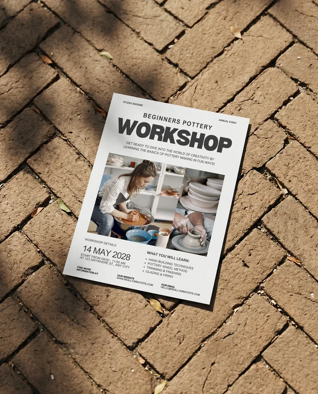 Minimalist Mockup of Flyer on Textured Brick Background