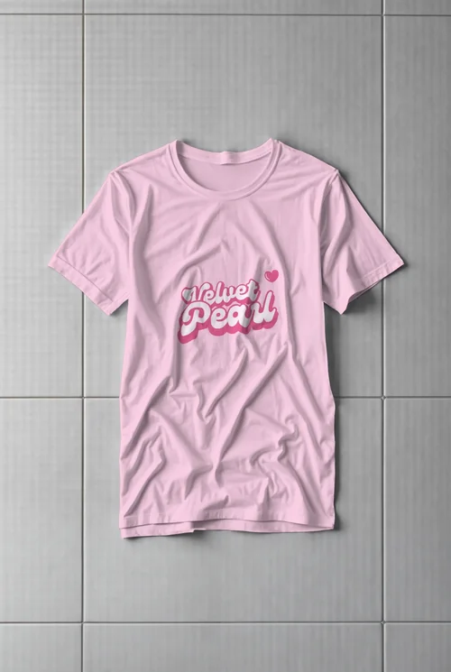 Mockup of Minimalist White T-Shirt on Gray Tiled Surface