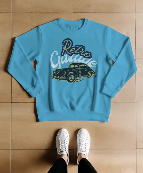 Minimalist Mockup of a White Sweatshirt on Wood Floor