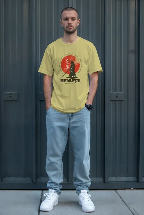 Mockup of T-Shirt Against Dark Gray Background with Colors