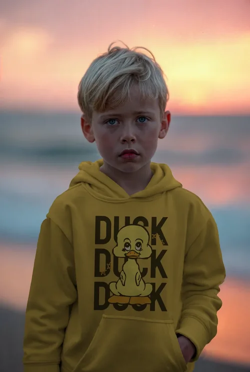 Vibrant Sunset Hoodie Mockup with Bold Colors in Background