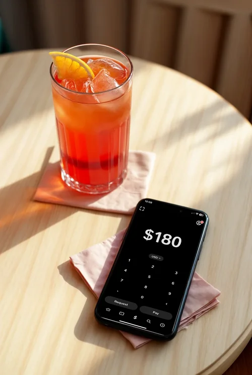 Modern iPhone Mockup with Aperol Spritz on Table