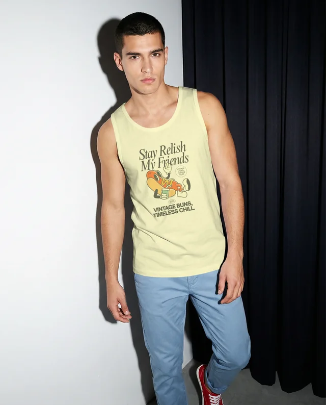 Stylish Male Model in White Tank Top Mockup in Studio