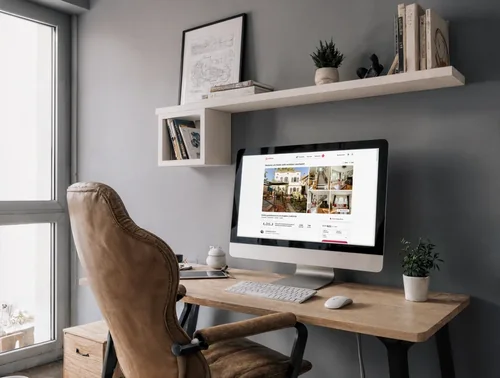 Modern Home Office Mockup with iMac and Cozy Design
