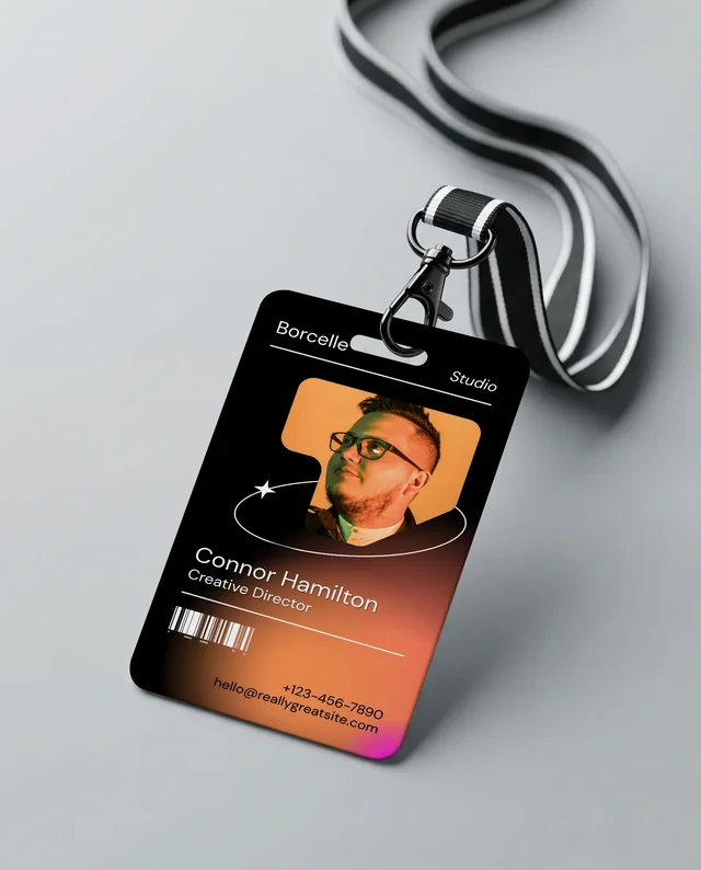 Blank ID Card Mockup on Striped Lanyard for Professionals