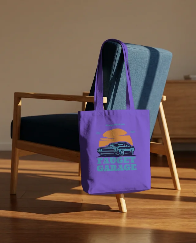 Minimalist Mockup of a Beige Tote Bag on a Chair