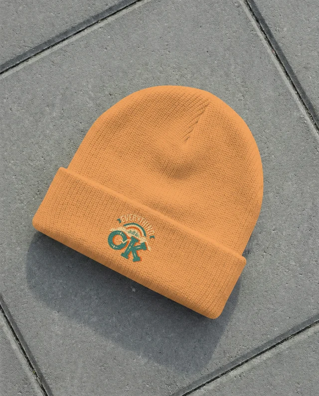 Cozy White Knit Beanie Mockup on Gray Pavement