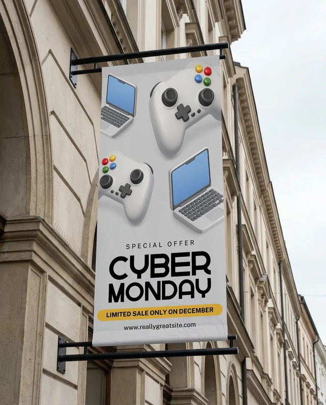 Elegant Mockup of a Blank Banner on a Stone Wall