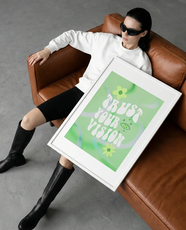 Chic Mockup Poster of Modern Interior with Stylish Woman