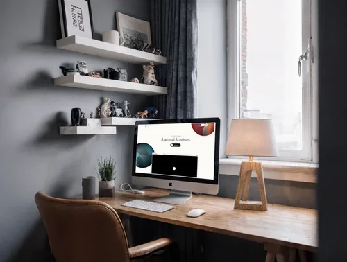 Modern Home Office Mockup with iMac and Cozy Decor