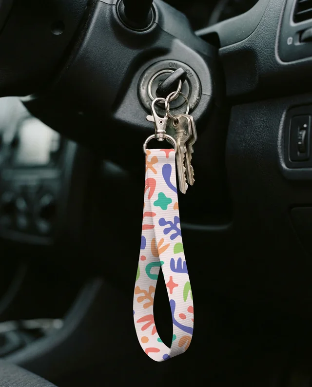 Modern Lanyard Mockup with Car Keys in Ignition Area