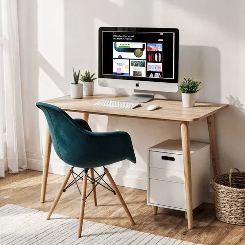 Modern Home Office Mockup with iMac and Cozy Decor