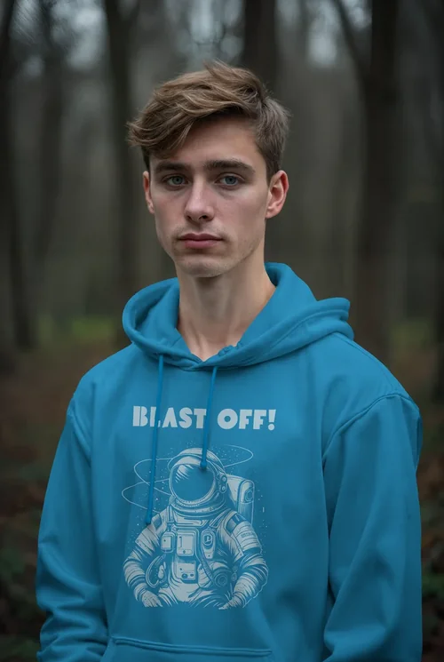 Misty Forest Mockup with Soft Colors and Hoodie Style