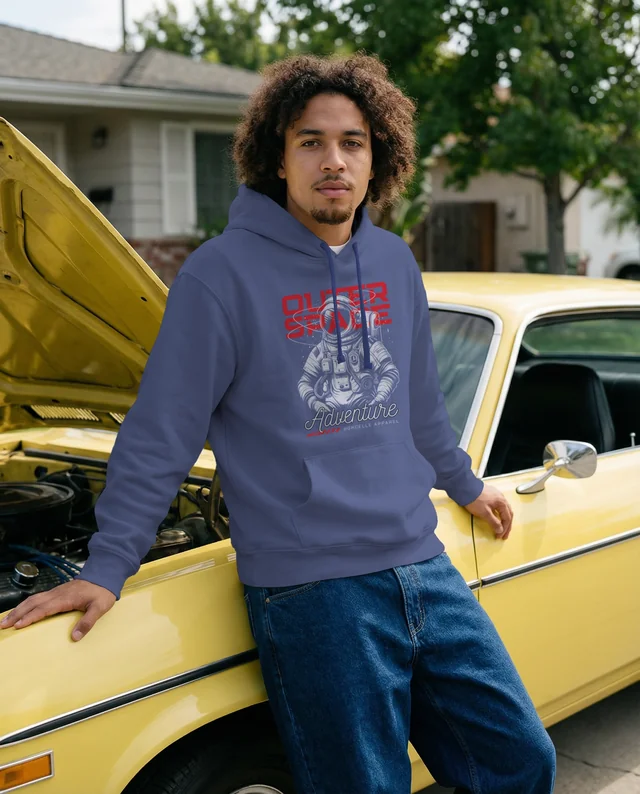 Stylish Hoodie Mockup with Vintage Car in Sunny Setting