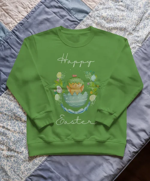 Cream Sweatshirt Mockup on Cozy Quilted Blanket