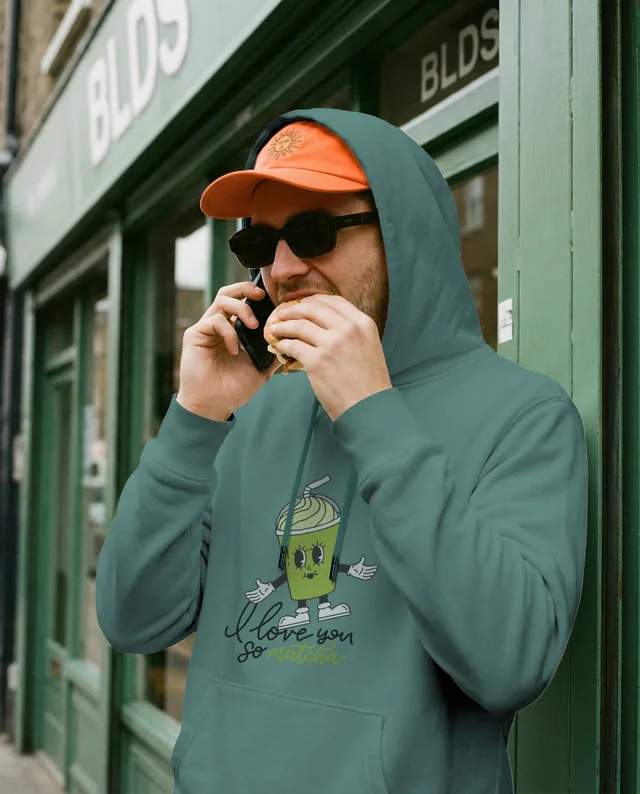 Urban Hoodie Mockup of a Young Man at Café
