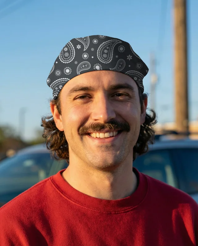 Young Chef in Red Sweatshirt Mockup with Bandana Style