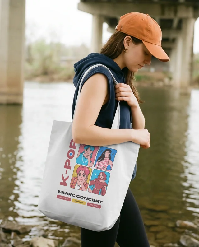 Stylish Mockup of a Tote Bag by a Serene River