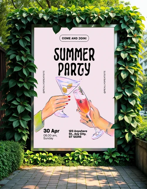 Vibrant Mockup of Billboard Amidst Lush Greenery