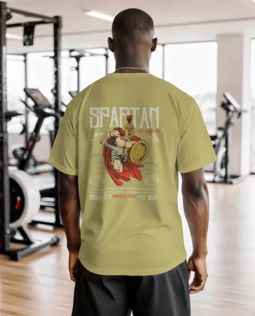 Muscular Man T-Shirt Mockup in Modern Gym Environment