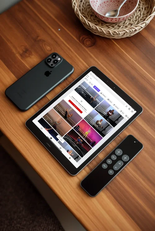 Modern iPad Mockup on Wooden Table - Minimalist Design