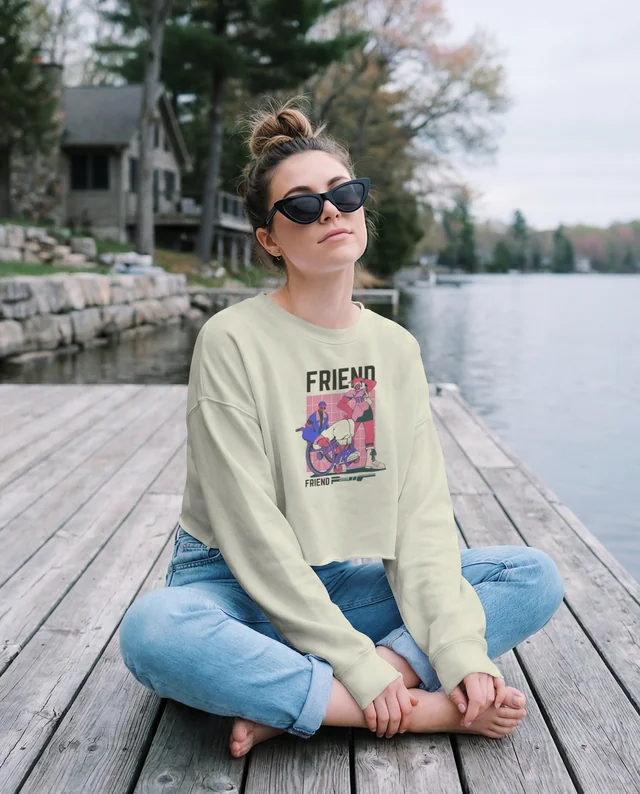 Serene Young Woman in Crop Top by Tranquil Lake Mockup