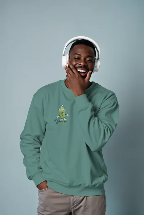 Mockup of a Joyful Man in a Solid White Sweatshirt