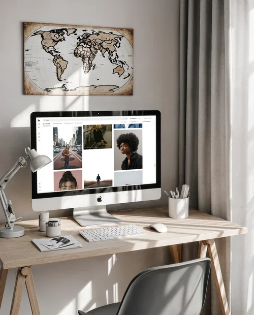 Modern Home Office Mockup with iMac and Minimalist Design