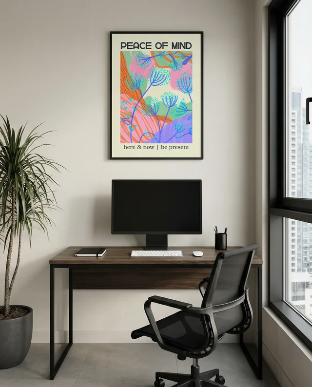 Modern Home Office Mockup with Poster Frame