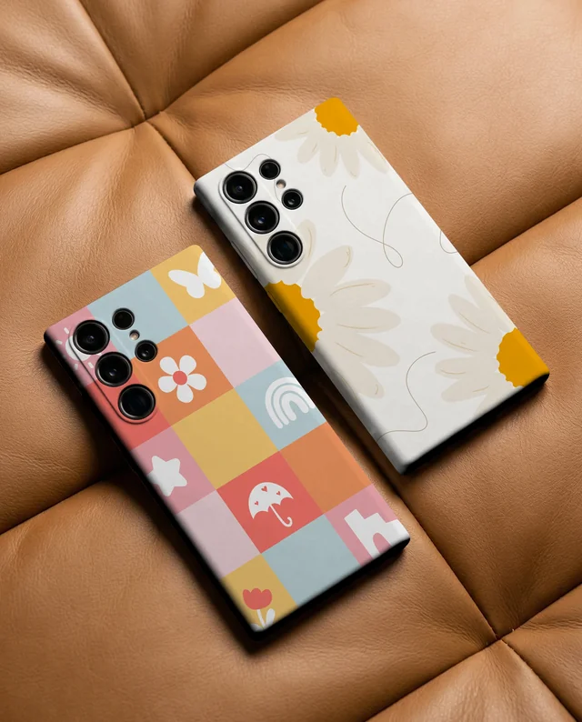 Elegant Phone Cover Mockup on Luxurious Leather Surface